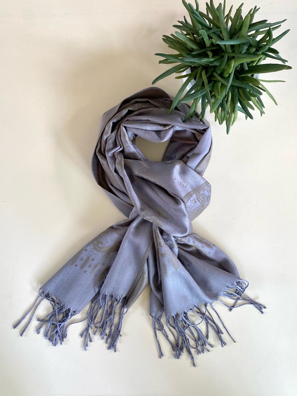Large Reversible Baroque Paisley Fringe Pashmina Scarf